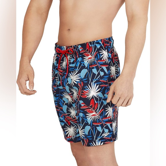 Speedo Men's Standard Swim Trunk Short Length Redondo Printed Blue/Red Size M - Picture 3 of 11